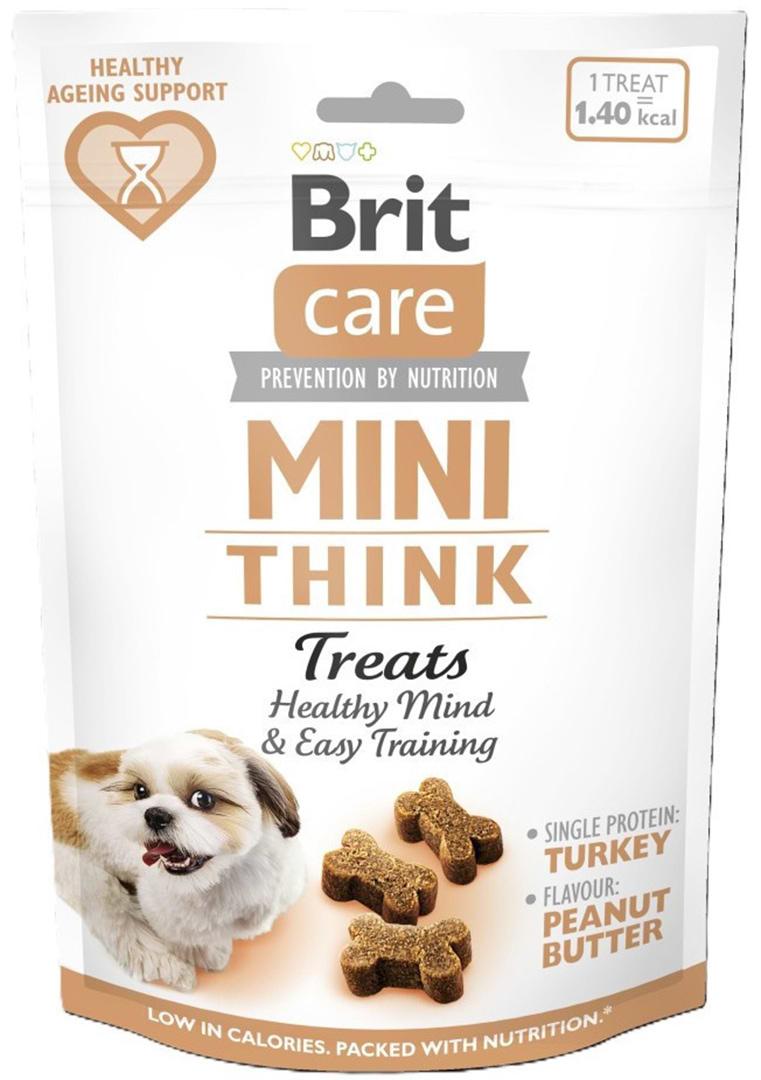 Ласощі для собак Brit Care Mini Treats Think малих порід для розумових здібностей індичка смак арахісове масло 50 г (8595602578559)