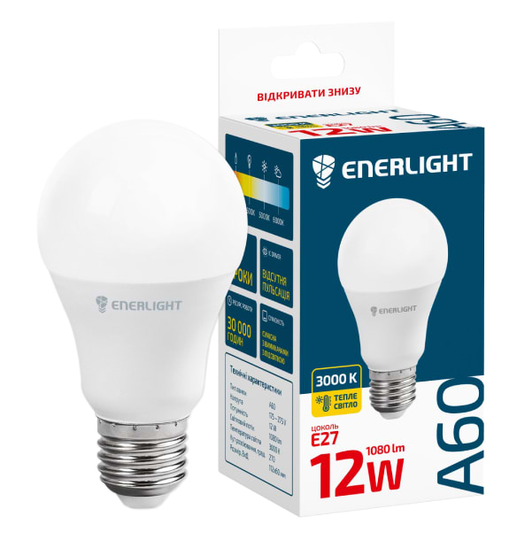 Лампочка світлодіодна Enerlight A60 12Вт 3000K E27 - Фото 1