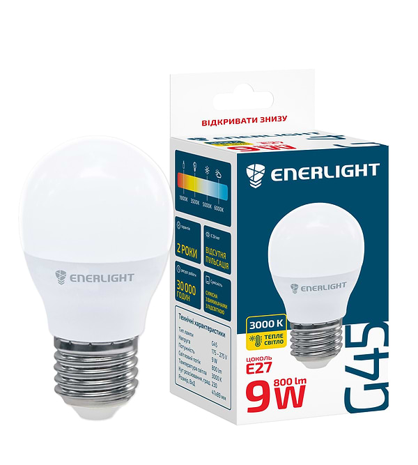 Фото - Лампочка світлодіодна Enerlight G45 9Вт 3000K E27