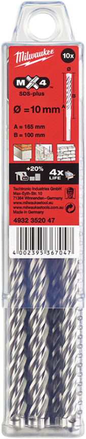 Бур Milwaukee SDS-PLUS MX4 10,0х165х100 мм 10 шт. (4932352047)