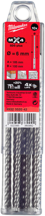 Бур Milwaukee SDS-PLUS MX4 6,0х165х100 мм 10 шт. (4932352043)
