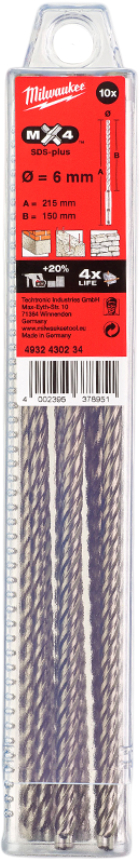 Бур Milwaukee SDS-PLUS MX4 6,0х215х150 мм 10 шт. (4932430234)
