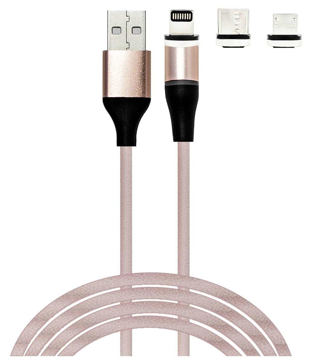 Кабель XOKO SC-400 Magneto Liquid Silicone Rose Gold, 3 в 1 - Lightning, Micro USB, Type-C, 1m (SC-400MGNT-RS) - Фото 1
