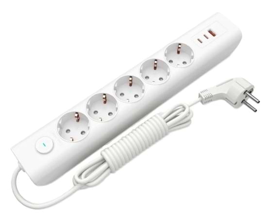 Фото - Сетевой фильтр Electrum 5 розеток 3 м с выключателем и 2 Type-C + USB (C-ES-1991)