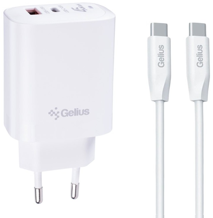 Мережевий зарядний пристрій Gelius Stratus GP-HC068 45W (1Type-C + 1USB-A) +One Type-C to Type-C White (00000102183)