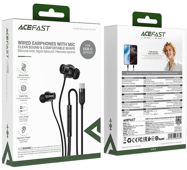 Фото - Наушники вкладыши проводные AceFast L10 USB-C Black (6974316285335)