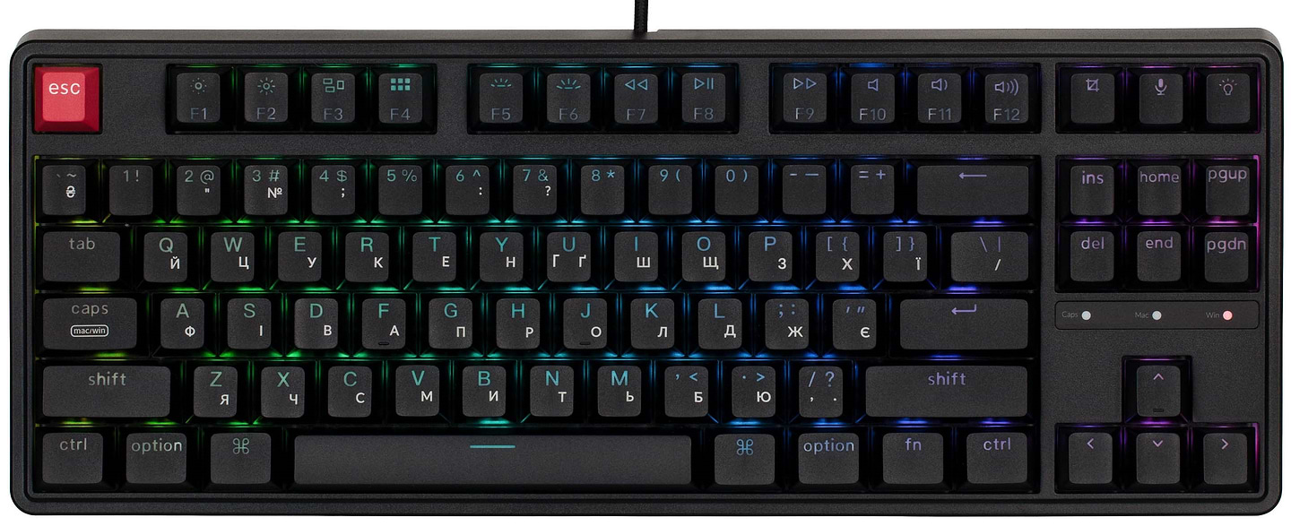 Клавиатура проводная игровая Keychron C3 Pro V2 87Key, K pro Red, USB-A, QMK, Hot-swap, 8K, EN/UKR, RGB Black (C3PX-H1-UA)