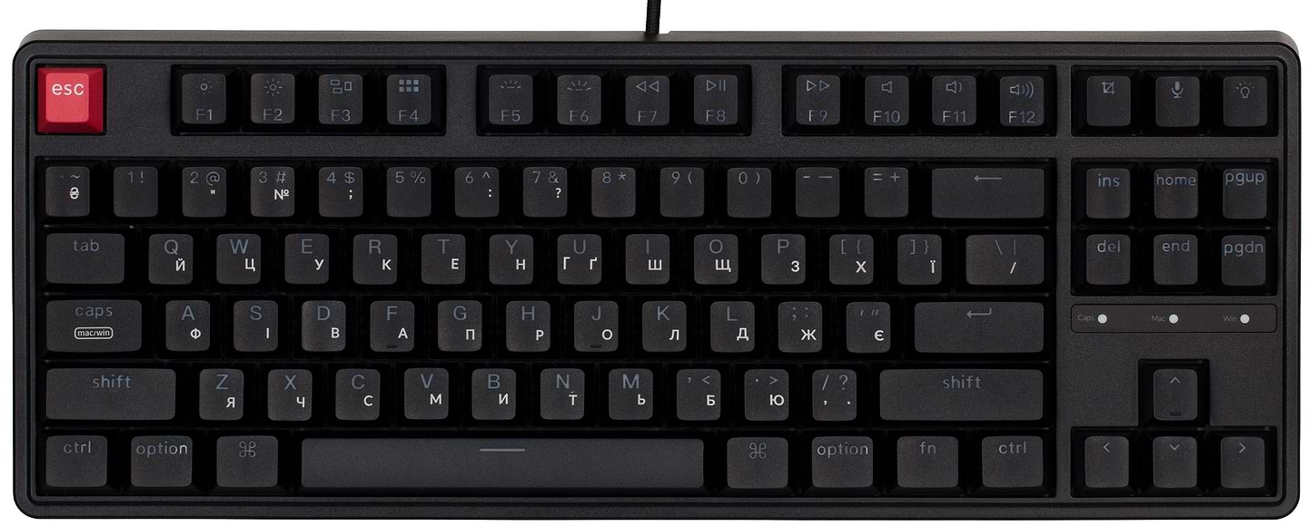 Клавіатура дротова ігрова Keychron C3 Pro V2 87Key, K pro Red, USB-A, QMK, Hot-swap, 8K, EN/UKR, RGB Black (C3PX-H1-UA) - Фото 1