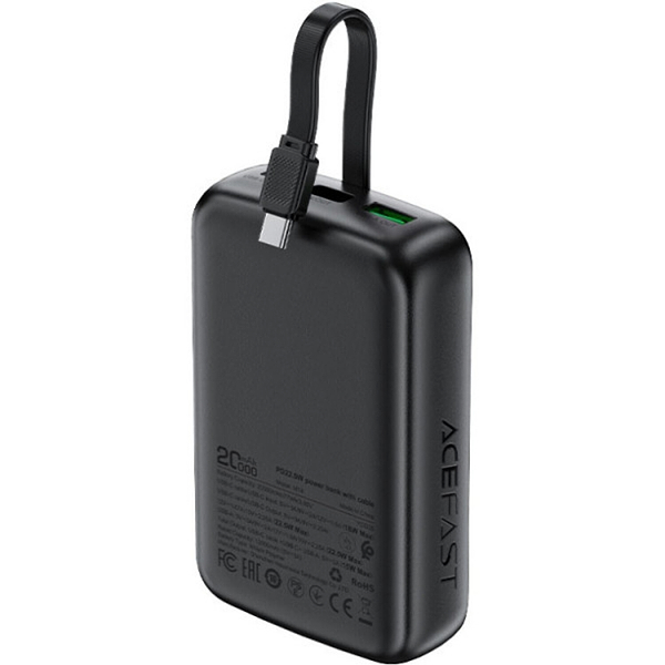 Фото - Батарея мобильная AceFast 20000mAh 22.5W PD QC3.0 USB-A+USB-C cable M14 Black (6974316283966)