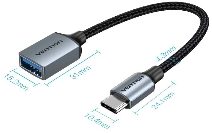 Фото - Переходник Vention USB 3.0 Type-C -USB AF (OTG) 0.15 м Gray Aluminum Alloy (CCXHB)