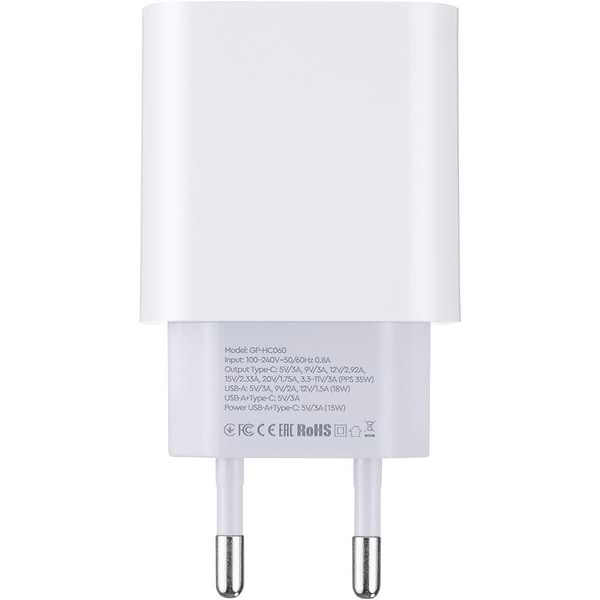 Фото - Сетевое зарядное устройство Gelius Merge GP-HC060 GAN USB+Type-C 35W (QC/PD/PPS) White (00000099403)