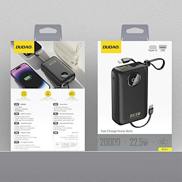Фото - Батарея мобильная Dudao 20000mAh K14+ 22.5W Black (6977196680016)
