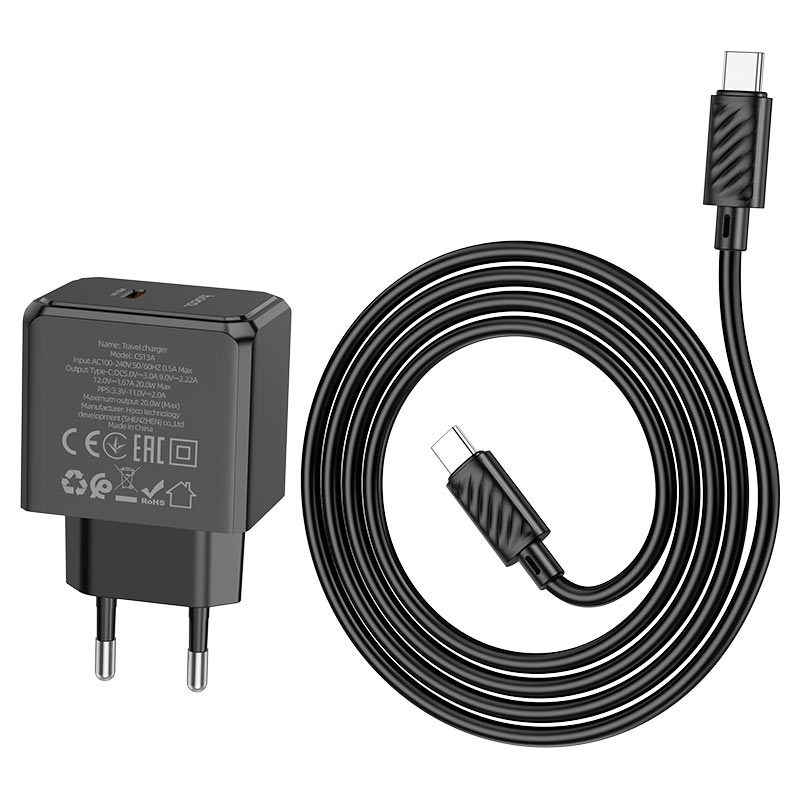 Сетевое зарядное устройство HOCO CS13A PD20W charger set Type-C Black (6942007603843)