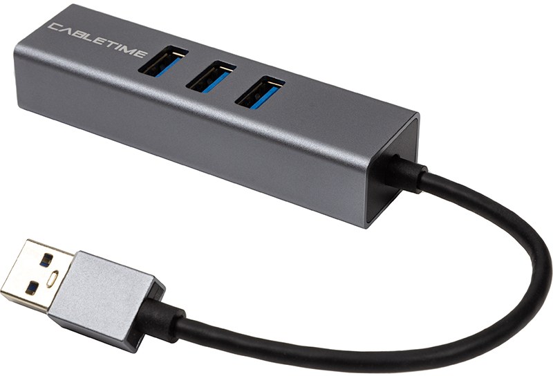 Хаб USB Cabletime USB 3.0 - USB 3.0 (3 Ports) + RJ45 0.15m (CA913374)