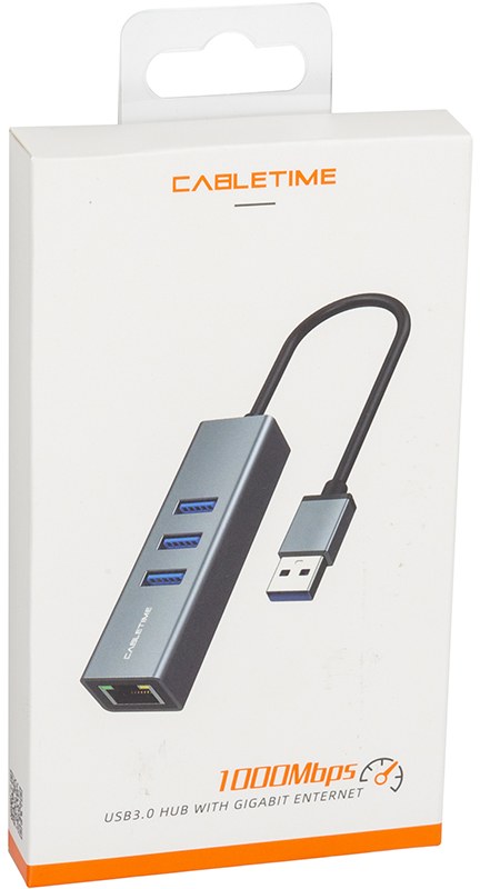Фото - Хаб USB Cabletime USB 3.0 - USB 3.0 (3 Ports) + RJ45 0.15m (CA913374)