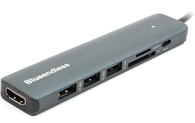Хаб USB PowerPlant Blueendless USB Type-C - HDMI 3xUSB Type-A SD TF USB Type-C PD100W (CA913848)