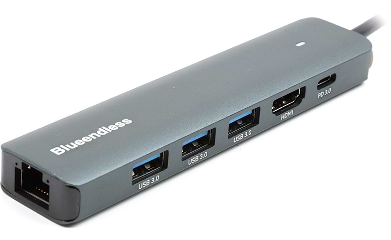 Хаб USB PowerPlant Blueendless USB Type-C - HDMI, LAN, 3xUSB 3.0 Type-A, USB Type-C PD100W (CA913909)