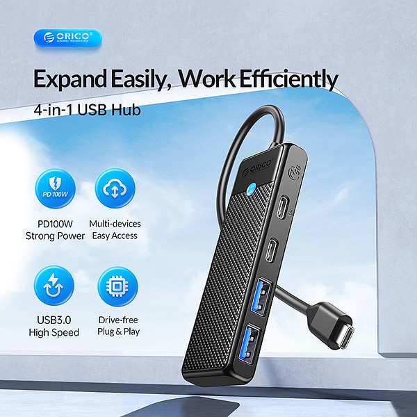 Фото - Хаб USB Orico PAPW Series 4-Port USB3.0 (PAPW2AC-C3-015-BK-EP)