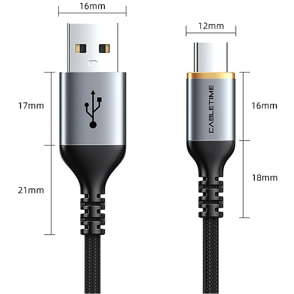 Фото - Кабель синхронізації даних Cabletime USB 2.0 AM - Type-C, 1.5m (CA30J)