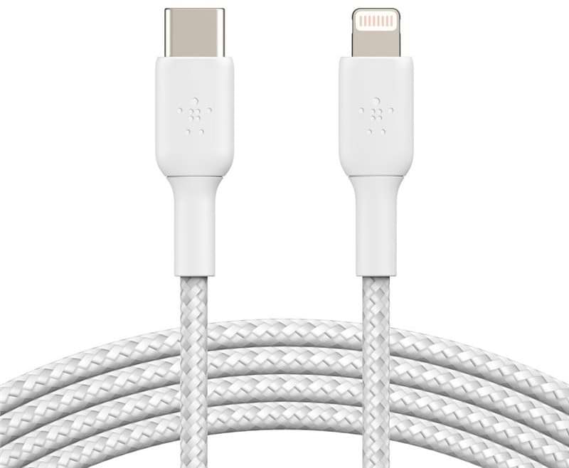 Кабель синхронізації даних Belkin USB-С - Lightning Braided 1m White (CAA004BT1MWH)