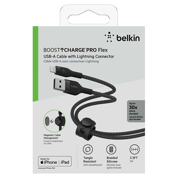Фото - Кабель Belkin USB-A - Lightning Braided Silicone 1m Black (CAA010BT1MBK)
