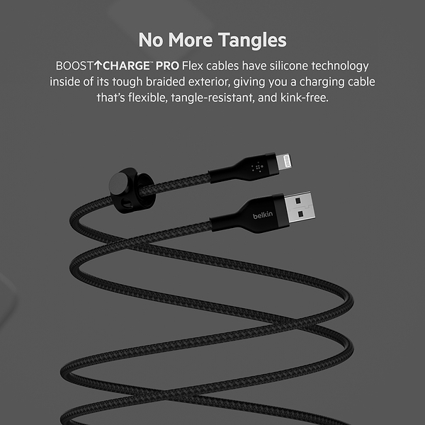 Фото - Кабель Belkin USB-A - Lightning Braided Silicone 1m Black (CAA010BT1MBK)