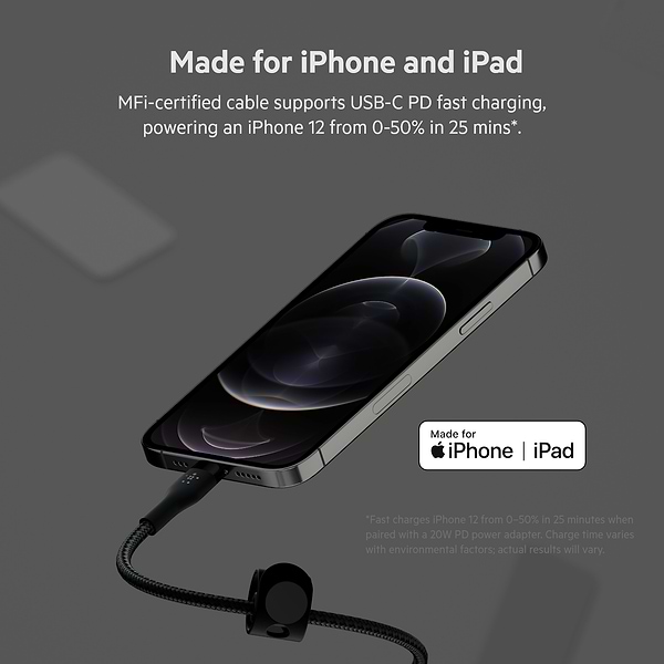 Фото - Кабель Belkin USB-С - Lightning Braided Silicone 1m Black (CAA011BT1MBK)