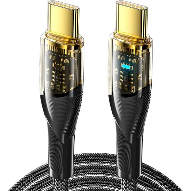Кабель синхронізації даних Essager Interstellar Transparent Design USB Charging Cable Type C to Type C 100W 1m Black (EXCTT1-XJ01-P)
