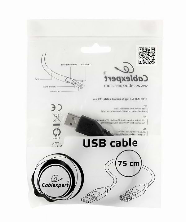 Фото - Кабель USB type A - USB type A Cablexpert CC-USB2-AMAF-75CM/300-BK 0.75m