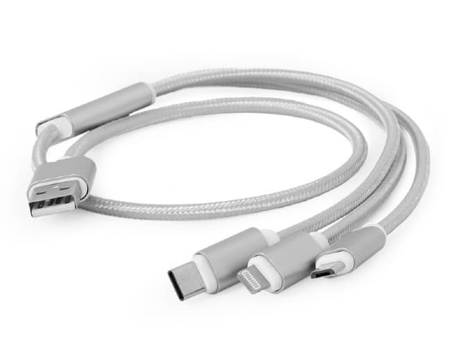 Кабель Cablexpert USB BM - Lightning/MicroUSB/USBType-C 1m Silver (CC-USB2-AM31-1M-S)