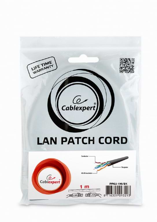 Фото - Кабель патч-корд Cablexpert UTP (PP6U-0.5M/BK) 50u 0.5m Black