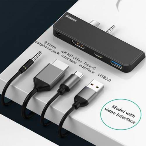 Фото - Хаб USB Baseus for Surface Go (Type-C + Audio to HD4K + USB3.0 + Type-C (data) + Audio) Чорний (CAHUB-FT01)