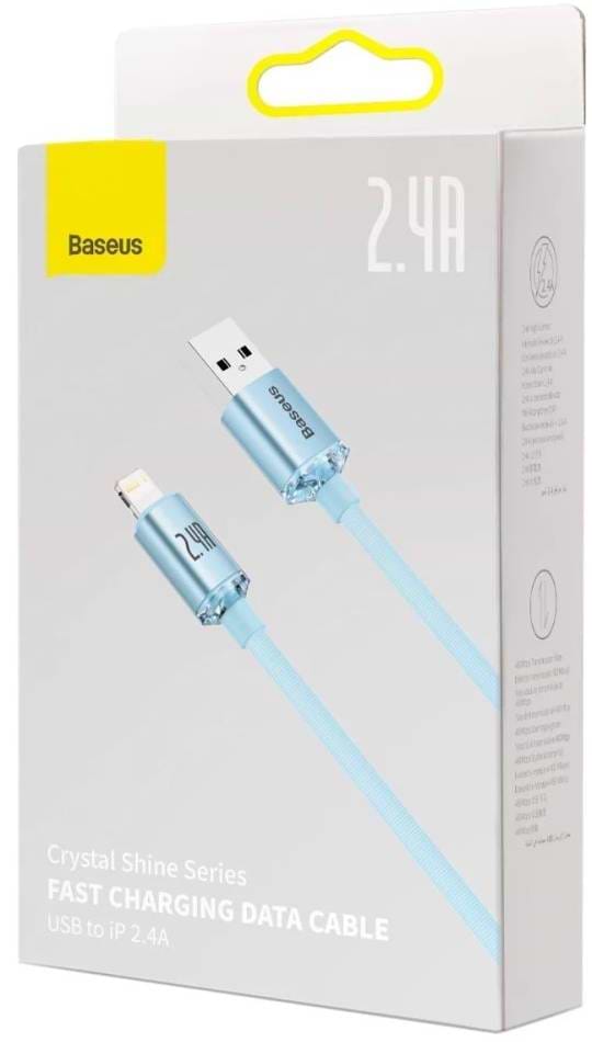 Фото - Кабель Baseus Crystal Shine Series Fast Charging Data Cable USB to iP 2.4A 1.2m Sky Blue (CAJY001103)