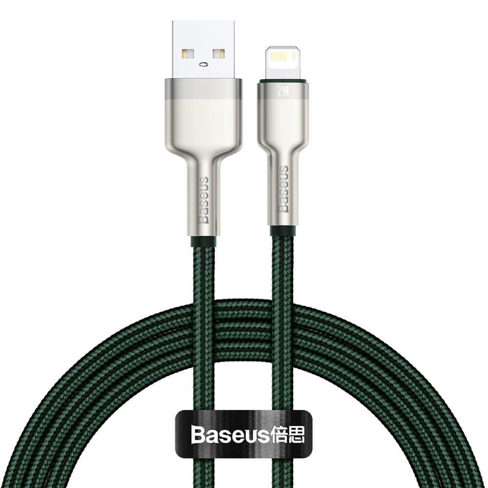 Кабель синхронізації даних Baseus Cafule Series Metal Data Cable USB to IP 2.4A 1m Green (CALJK-A06) - Фото 1
