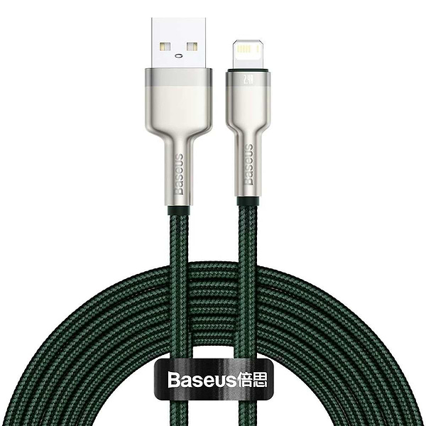 Фото - Кабель Baseus Cafule Series Metal Data Cable USB to IP 2.4A 2m Green (CALJK-B06)