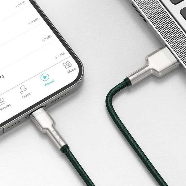 Фото - Кабель Baseus Cafule Series Metal Data Cable USB to IP 2.4A 2m Green (CALJK-B06)