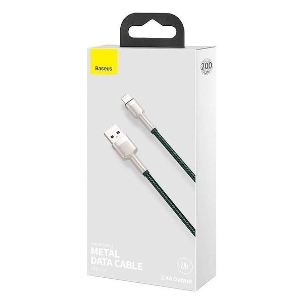 Фото - Кабель Baseus Cafule Series Metal Data Cable USB to IP 2.4A 2m Green (CALJK-B06)