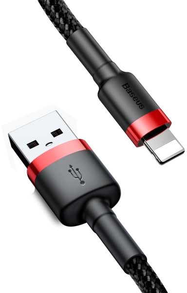 Кабель синхронізації даних Baseus Cafule Cable USB For Lightning 2.4A 1m Black/Red (CALKLF-B19) - Фото 1
