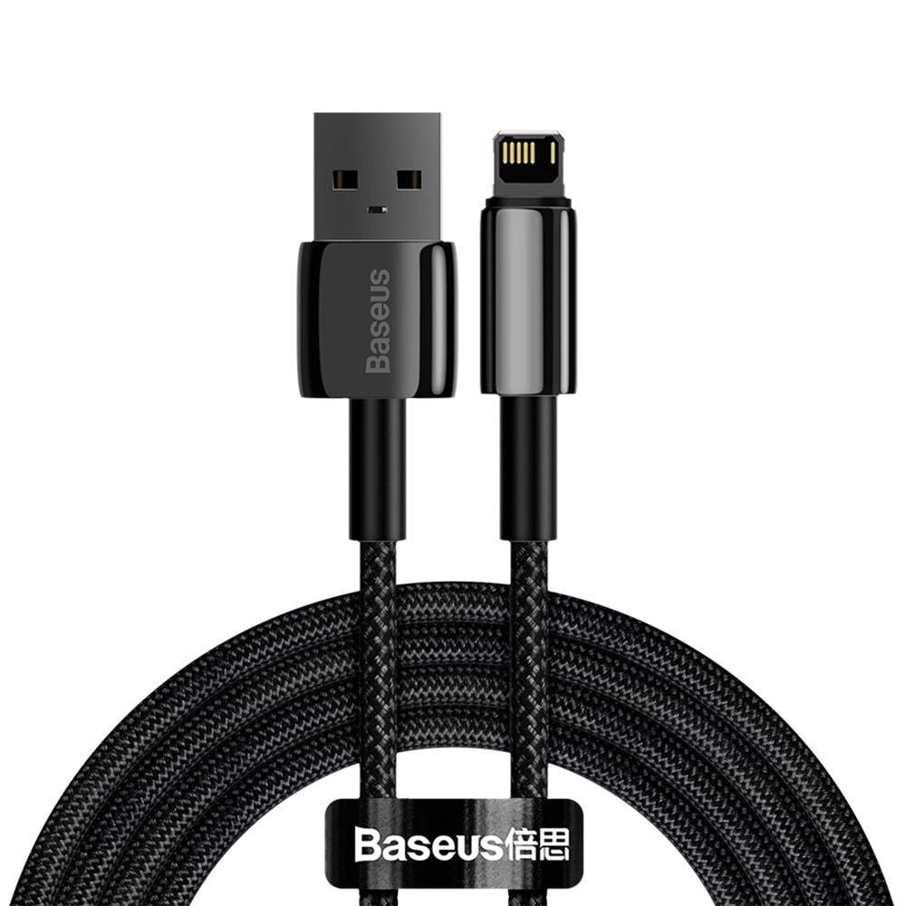 Кабель синхронізації даних Baseus Tungsten Gold Fast Charging Data Cable USB to iP 2.4A 2m Black (CALWJ-A01) - Фото 1