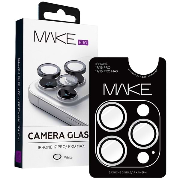 Фото - Захисне скло для смартфону MAKE Camera Glass for Apple iPhone 17 Pro/Pro Max, White (MGC-AI17P/PMWH)