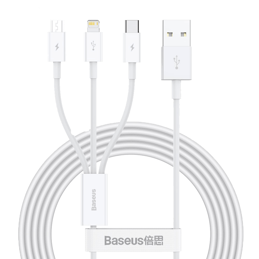 Кабель синхронізації даних Baseus Superior Series USB to M + L + C 3.5 A 1.5 m White (CAMLTYS-02) - Фото 1