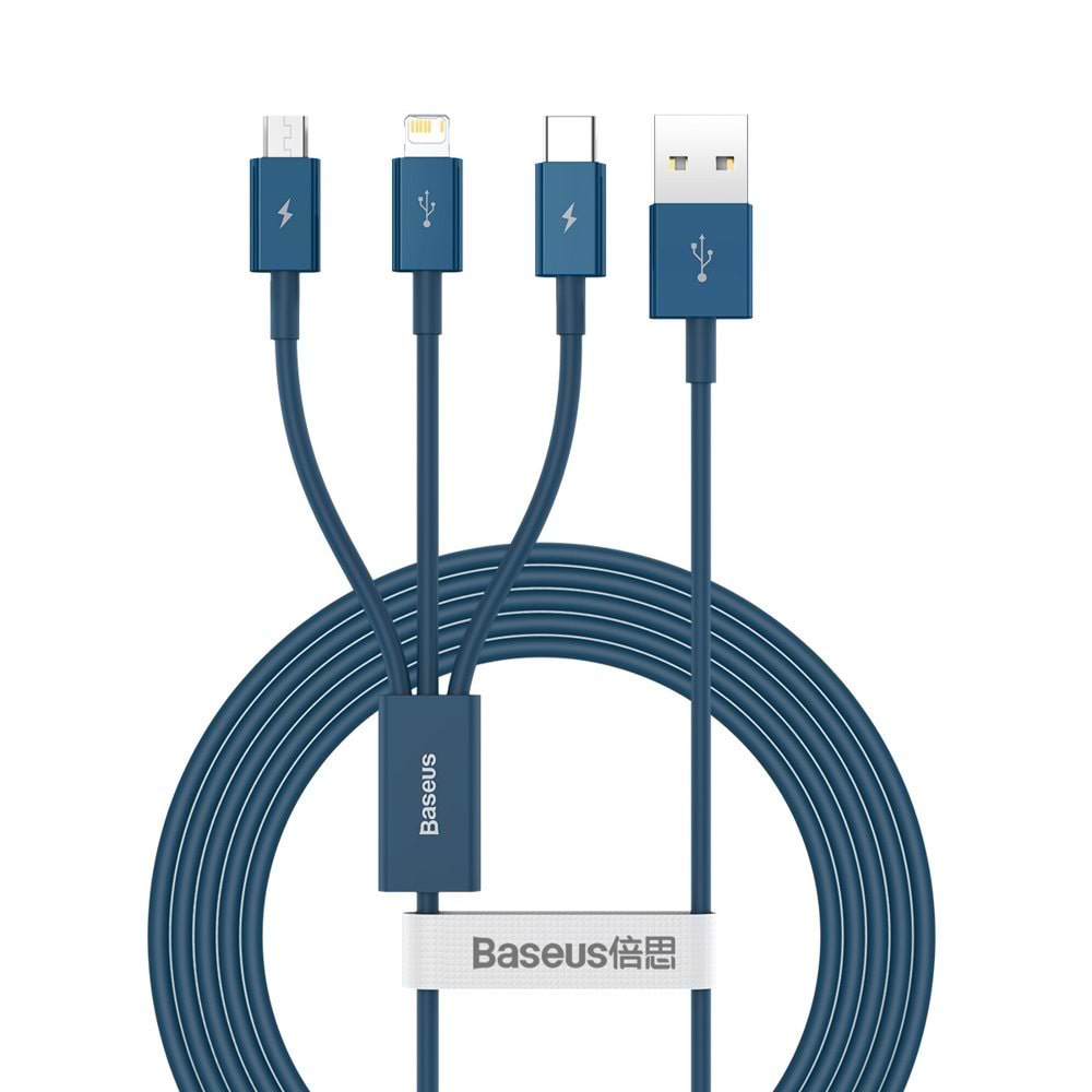 Кабель синхронізації даних Baseus Superior Series Fast Charging Data Cable USB to M+L+C 3.5A 1.5m Blue (CAMLTYS-03)