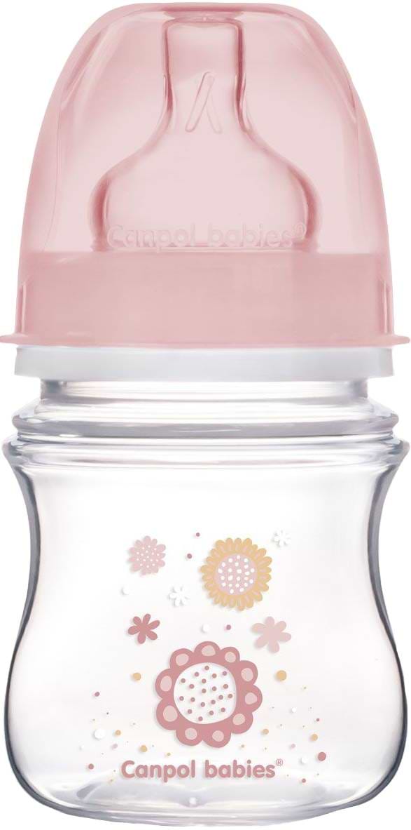 Бутылочка для кормления Canpol babies Антиколиковая с широким горлом Easy Start Newborn Baby розовые цветы, 120 мл. (35/216_pin)