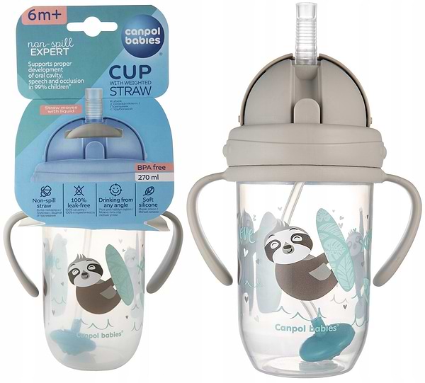 Фото - Поильник-непроливайка детский Canpol babies EXOTIC с трубочкой и утяжелителем, 270 мл. (56/606_grey)