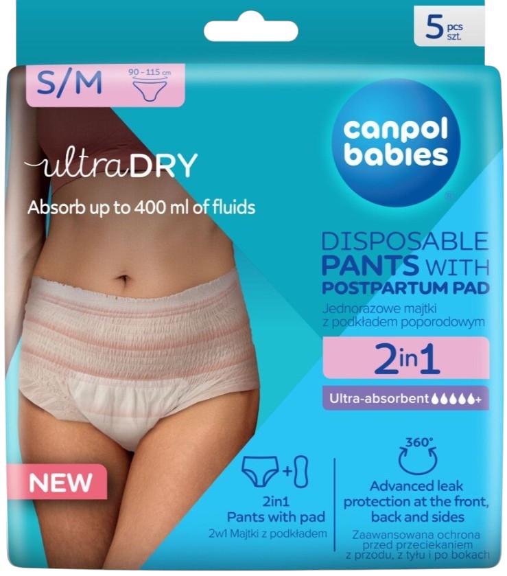 Послеродовые трусики одноразовые Canpol babies с послеродовой прокладкой 2в1 S/M 5 шт. (78/011)