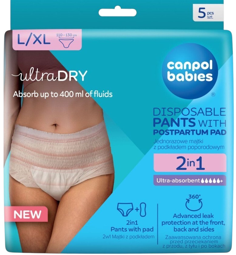 Послеродовые трусики одноразовые Canpol babies с послеродовой прокладкой 2в1 L/XL 5 шт. (78/012)