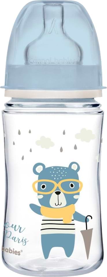 Бутылочка для кормления Canpol babies aнтиколиковая с широким горлом PP Easy Start Bonjour Paris синяя, 240 мл. (35/232_blu) - Фото 1