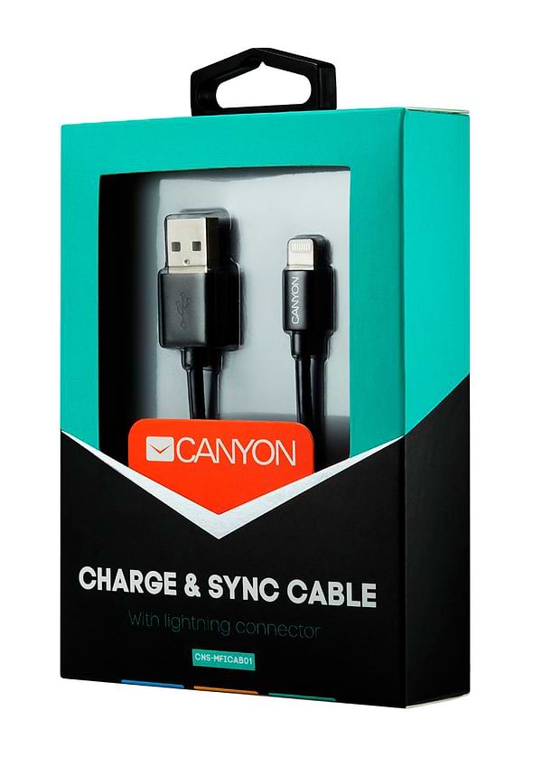 Фото - Кабель синхронизации данных Canyon USB - Lightning 1m Black (CNS-MFICAB01B)
