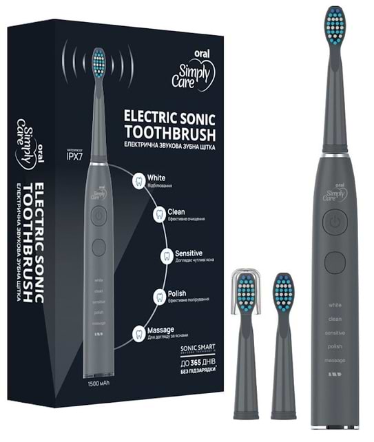 Фото - Зубна щітка електрична Simply Care oral звукова сіра (2922290020972)