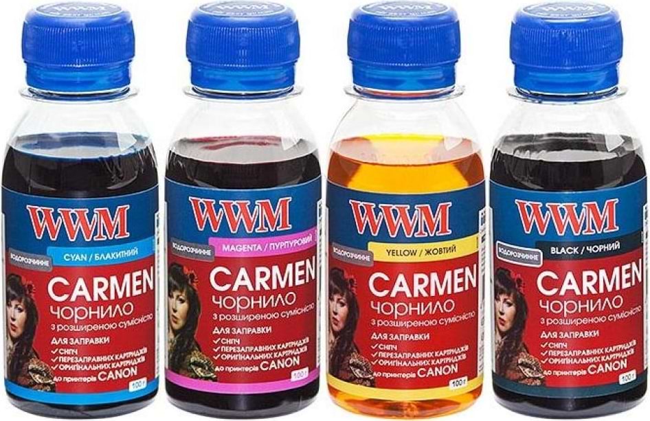 Чернила WWM Universal Carmen для Сanon серий Pixma iP/iX/MP/MX/MG В/C/M/Y 4х100 мл (CARMEN/SET.4-2) - Фото 1